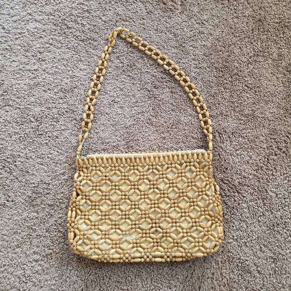 The Sak Beaded Wooden Shoulder Bag Boho Retro Natural Beige Crossbody Purse - Picture 3 of 13
